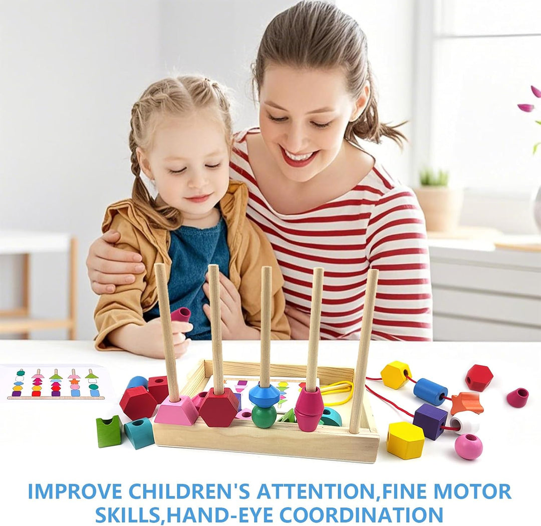 Montessori Spielzeug ab 2 3 4 Jahren, Fädelspiel &amp; Steckspiel Holz, Motorikspielzeug für Kinder, Sor