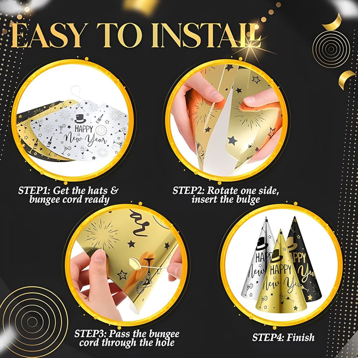 Bdecoll Stück Glitzer Silvester Deko 2025 Set,Happy New Year Haarreif Kopfschmuck Partyhüte Accessor