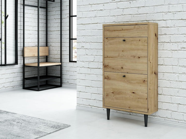 MATKAM Dotti Schuhschrank in moderner Skandi-Optik| Ausklappbare Schuhablage, zusätzlicher Stauraum