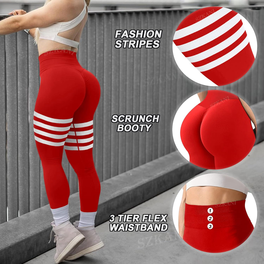 SZKANI Yogahose für Damen, hohe Taille, Bauchkontrolle, Po, Lifting, Leggings, gerüscht, strukturier