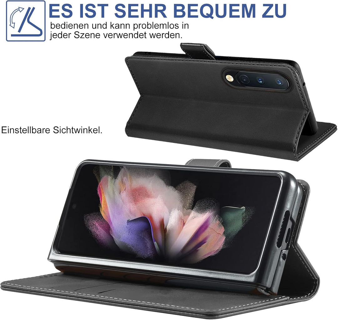 Handyhülle für Samsung Galaxy Z Fold 4 Hülle mit Schutzfolie, Standfunktion Kartenfach Wallet Premiu