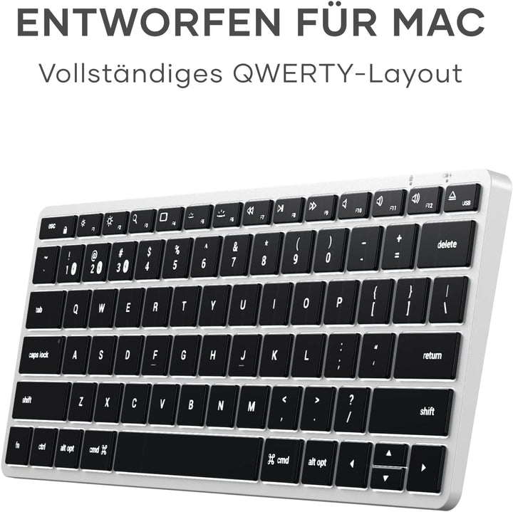 SATECHI Slim X1 Bluetooth Tastatur, 𝗤𝗪𝗘𝗥𝗧𝗬-𝗟𝗮𝘆𝗼𝘂𝘁, Hintergrundbeleuchtung, kompatibel mit vielen Ger