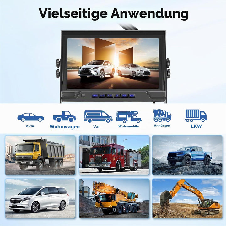 Rückfahrkamera Kabellos Kit, 1 Kamera mit 9 Zoll IPS Monitor, Rückfahrkamera mit IP68 wasserdichte,