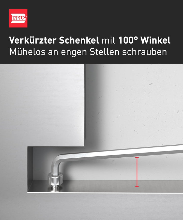 INBUS® 70211 Winkelschraubendreher Set 9tlg, 1.5–10mm, mit 100° Winkel & Kugelkopf — Made in Germany