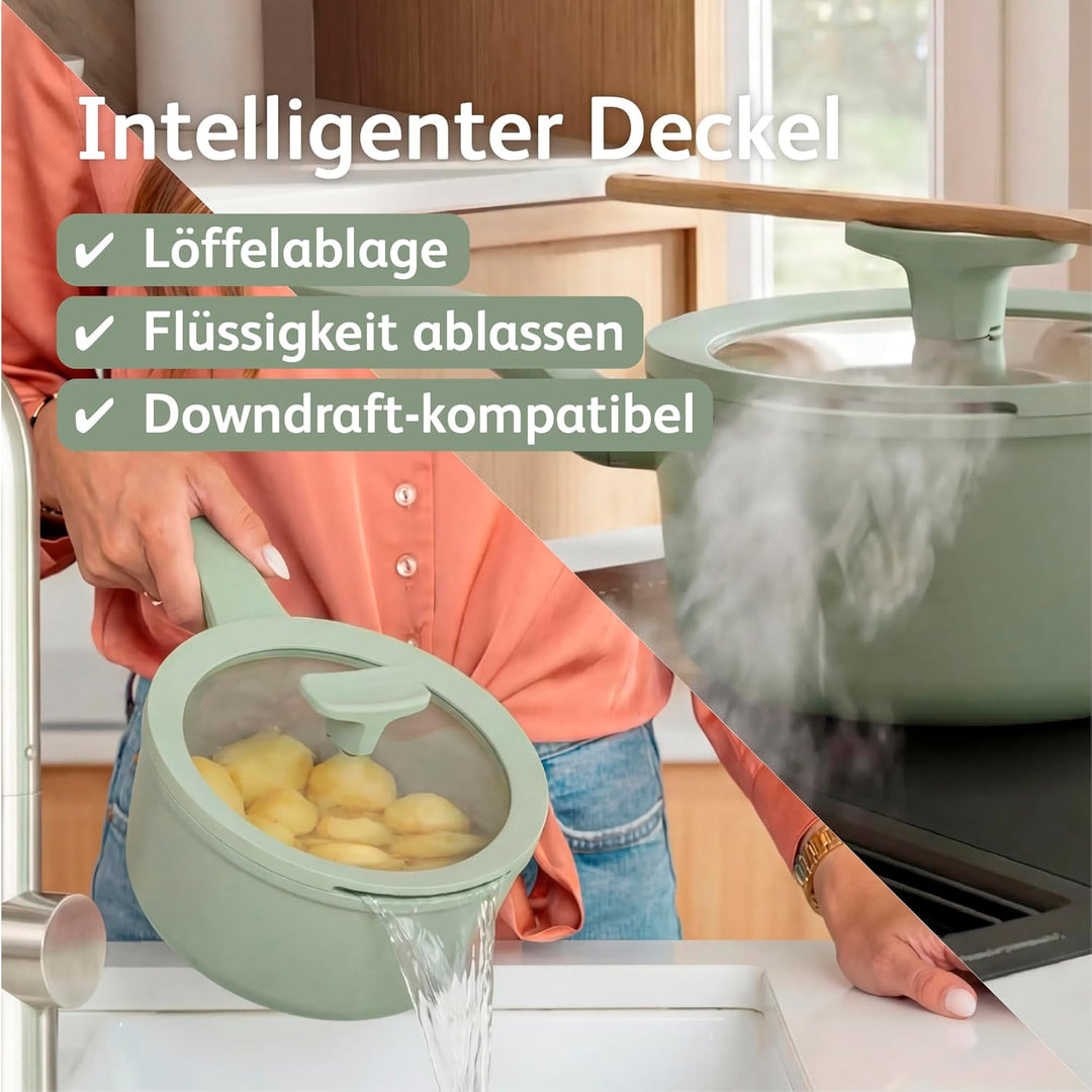 Berghoff Leo Balance Antihaft-Kochtopf (18cm) - Topf induktion - Stielkasserole mit Deckel - Topf gr