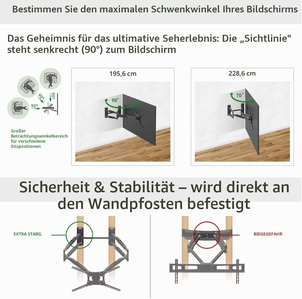 Barkan 104cm Lange TV Wandhalterung, 13-90 Zoll Doppelarm, Schwenkbar/Vollbewegung luxuriösen TV Hal
