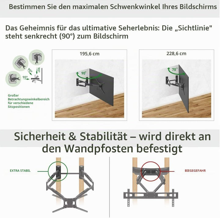Barkan 104cm Lange TV Wandhalterung, 13-90 Zoll Doppelarm, Schwenkbar/Vollbewegung luxuriösen TV Hal