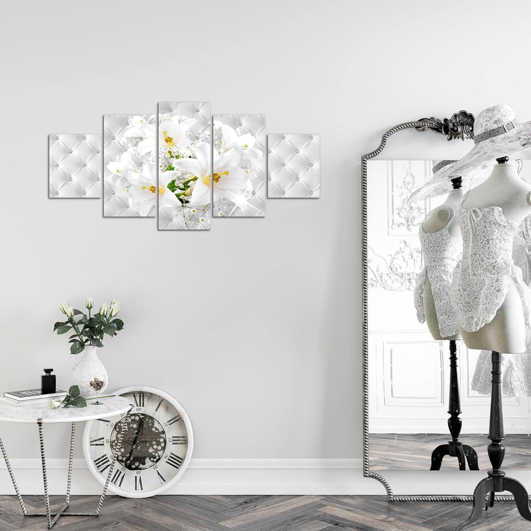 Runa Art Wandbilder Blumen Lilien 5 Teilig Bild auf Vlies Leinwand Deko Wohnzimmer Abstrakt Grau Sil