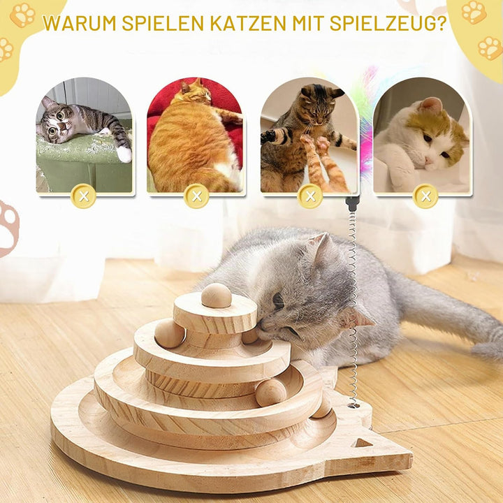Honicemar 2-Lagiges Turm-Katzenspielzeug mit Ball und Schiene Interaktives Rollspielzeug mit 3 Arten