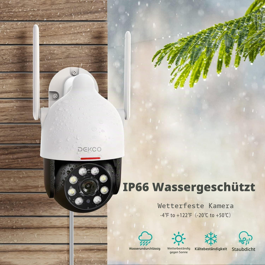 DEKCO 2K Überwachungskamera Aussen WLAN 2 Packungen, 350°/90° Schwenkbar WLAN Kamera Outdoor, 3MP Wi