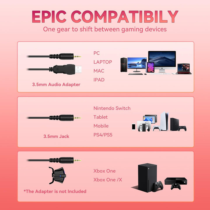 Wantak Katzenohr Kopfhörer mit Mikrofon – Kabel (3,5mm/USB) – Gaming Headset für PC/PS5/Xbox – Noise