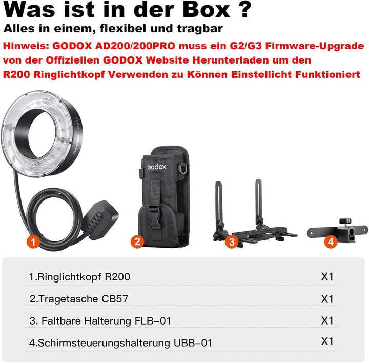 GODOX R200 Ringblitzkopf für AD200 AD200 Pr für 7 Zoll mit Bowens Montage Fotostudio Stroboskoplicht