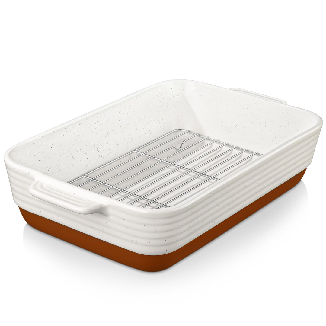 MALACASA, Serie TARA, Auflaufform Gross, Auflaufform mit Rost, 4.5L Backformen, Auflaufformen rechte