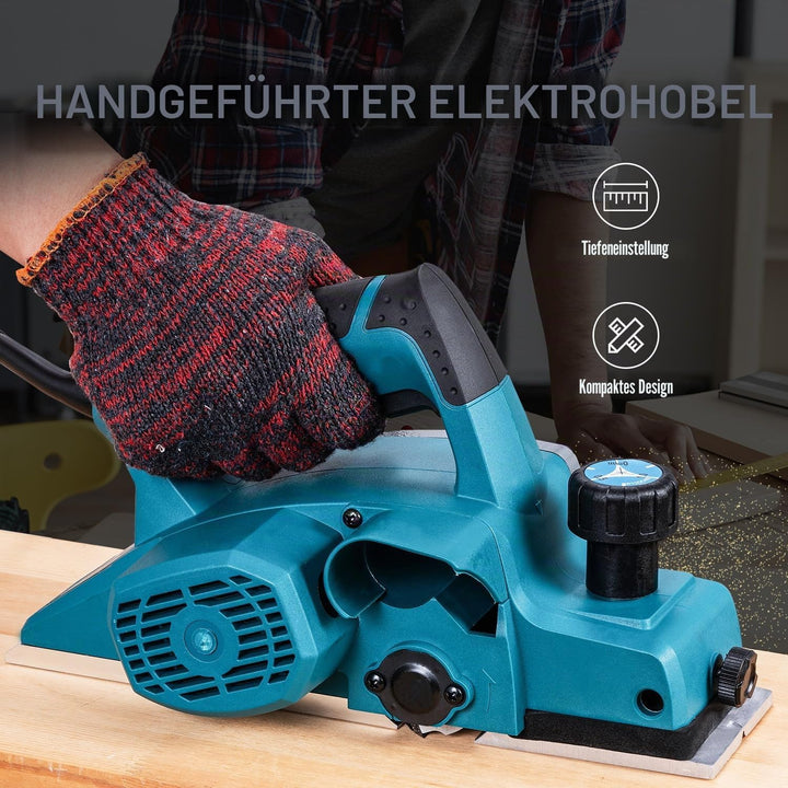 KATSU Tools Elektrohobel, 600 W, handgeführter, kabelgebundener Holzhobel, 82 mm Hobelbreite, 2 mm S