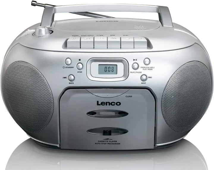 Lenco SCD-420 Silver Tragbares UKW-Radio mit Toplader CD-Spieler und Kassettendeck, LCD Display, Wie
