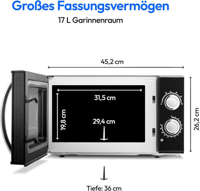 MEDION Mikrowelle, ca. 700 Watt Leistung, ca. 17 Liter Kapazität, 6 Stufen, Auftaufunktion, MD 15644