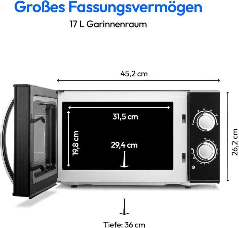 MEDION Mikrowelle, ca. 700 Watt Leistung, ca. 17 Liter Kapazität, 6 Stufen, Auftaufunktion, MD 15644