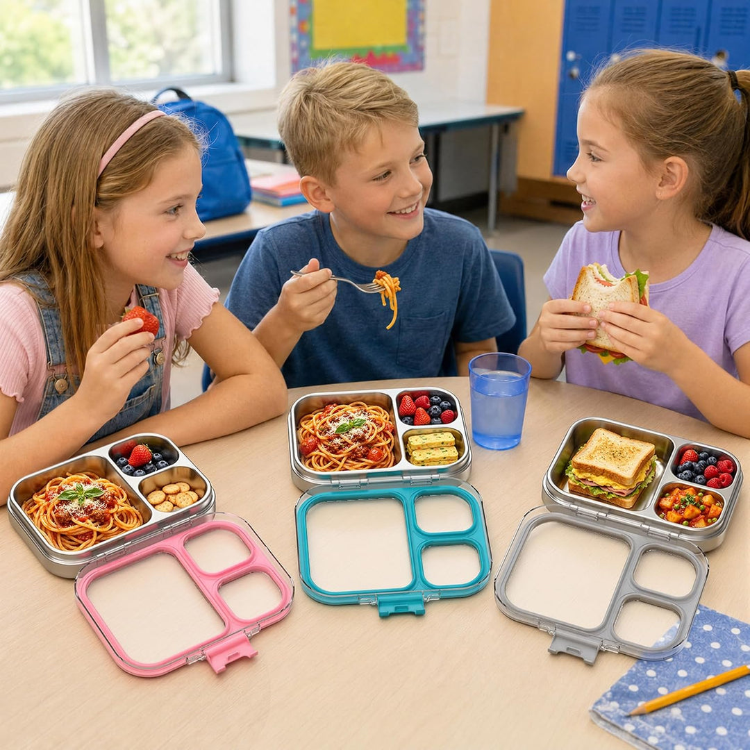 VITONIS Edelstahl Brotdose Lunchbox mit 3 Fächern, Bento Lunch Box Kinder Auslaufsicher BPA frei, Sp