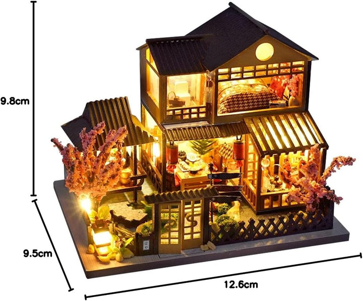 CUTEBEE Puppenhaus Miniatur mit Möbeln, Idee DIY hölzernes Miniatur Haus Kit mit LED-Licht, Massstab