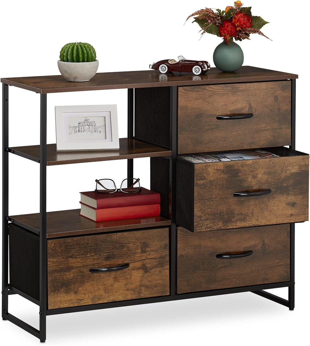 Relaxdays HxBxT 71,5 x 84 x 32,5 cm Kleiderschrank braun-schwarz Kommode Industrial, HBT, Stoff, Met