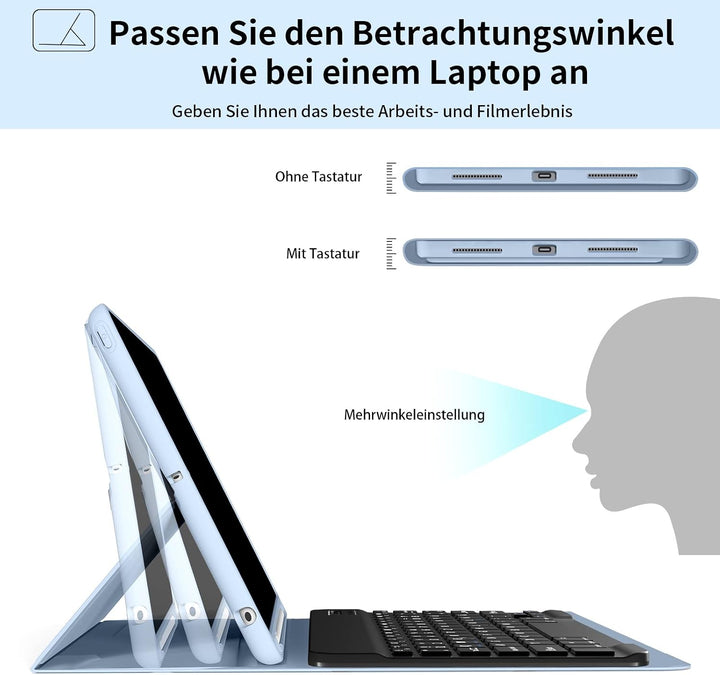 aoub Hülle mit Tastatur für iPad 9. Generation/iPad 8. Generation/iPad 7. Generation, Hülle mit Tast