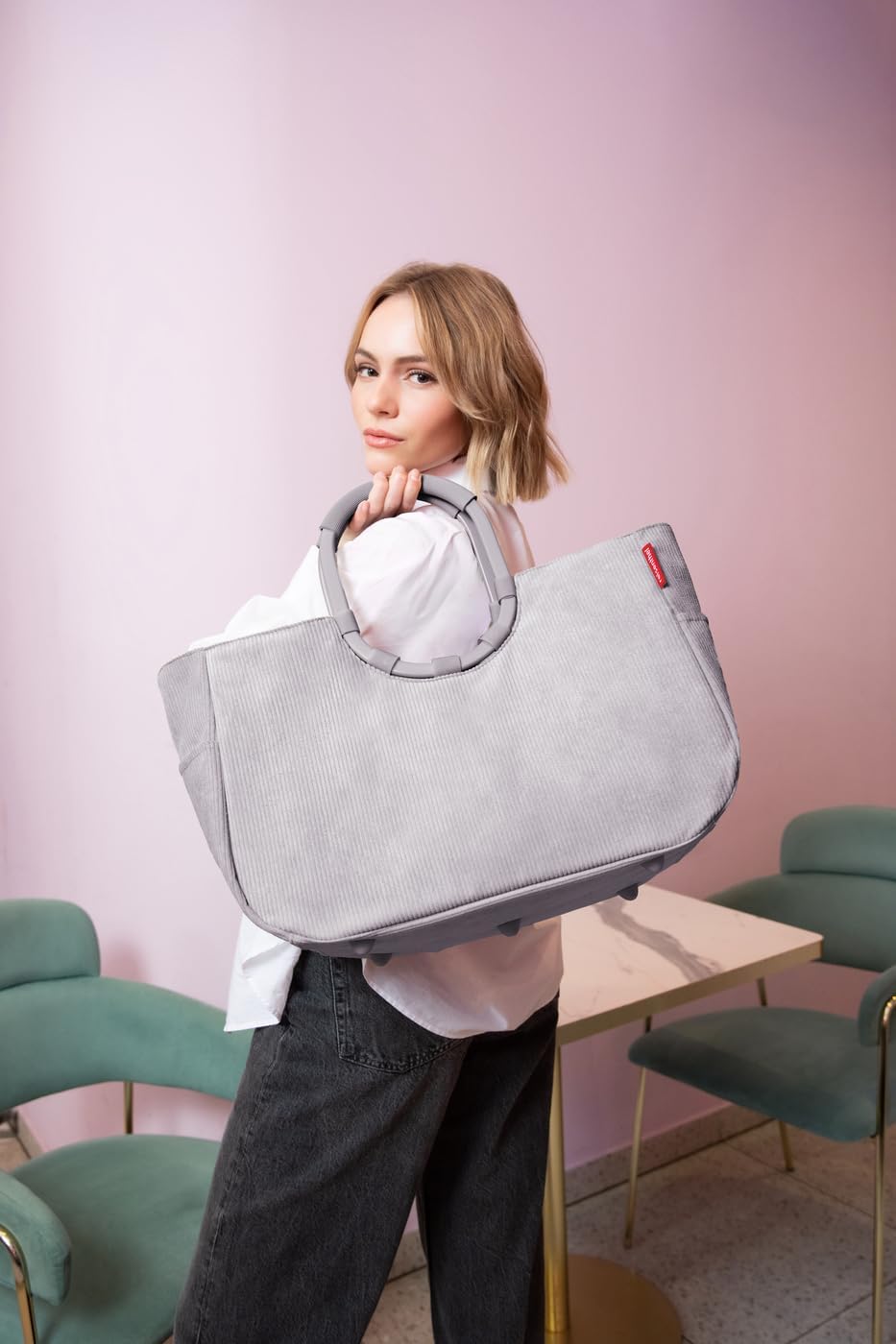 reisenthel loopshopper L cord grey – Stabile Tasche mit praktischen Fächern aus recycelten PET-Flasc