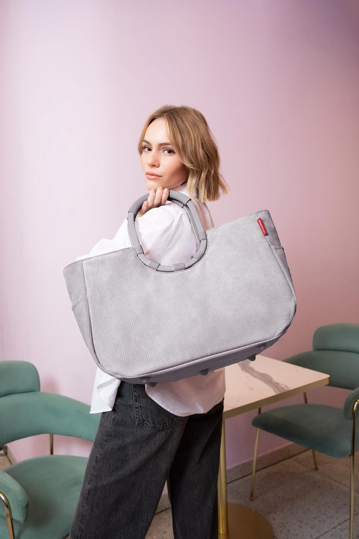 reisenthel loopshopper L cord grey – Stabile Tasche mit praktischen Fächern aus recycelten PET-Flasc