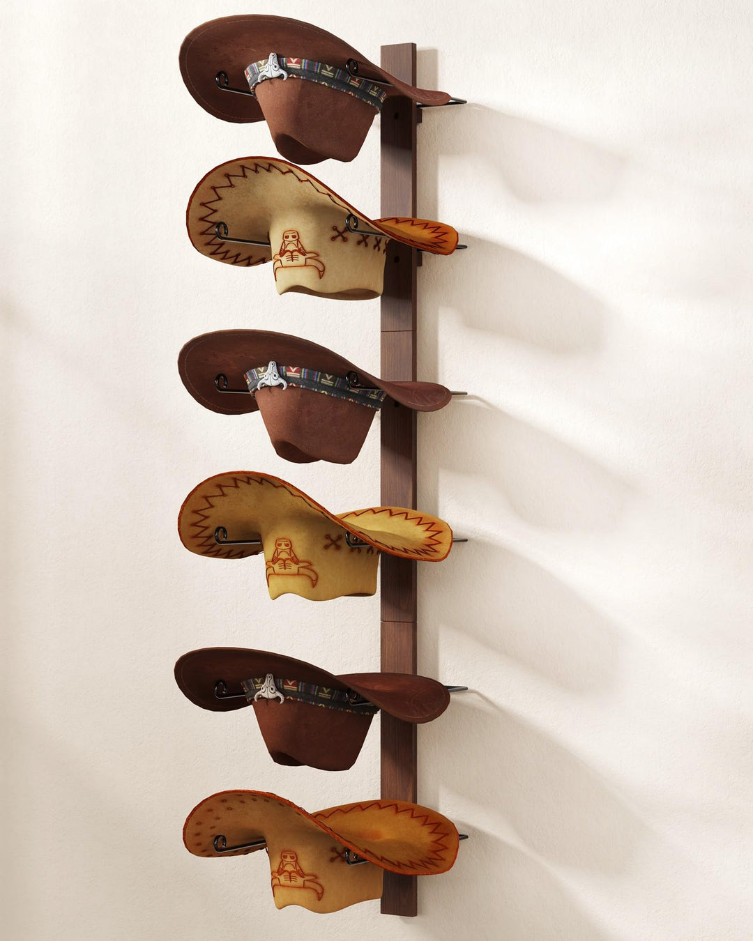 TIPSYTREE Kappenhalter, Cap Halter Tür Hut Racks, 6 Stücke Hut Rack für Cowboyhüte mit Holzbrett, Me