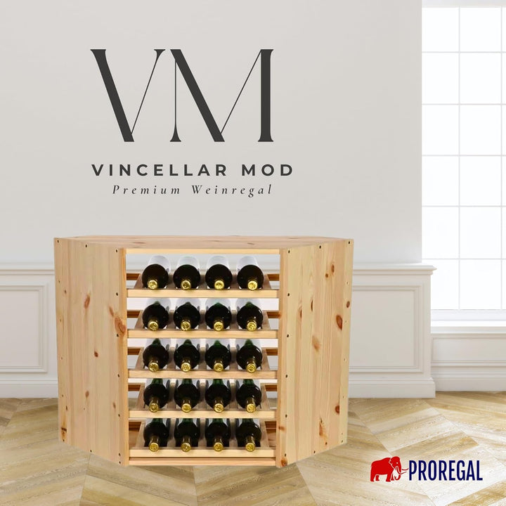 PROREGAL Modulares Weinregal VINCELLAR MOD | HxBxT 60x30x30cm | Eckmodul für 18 Flaschen | Massives