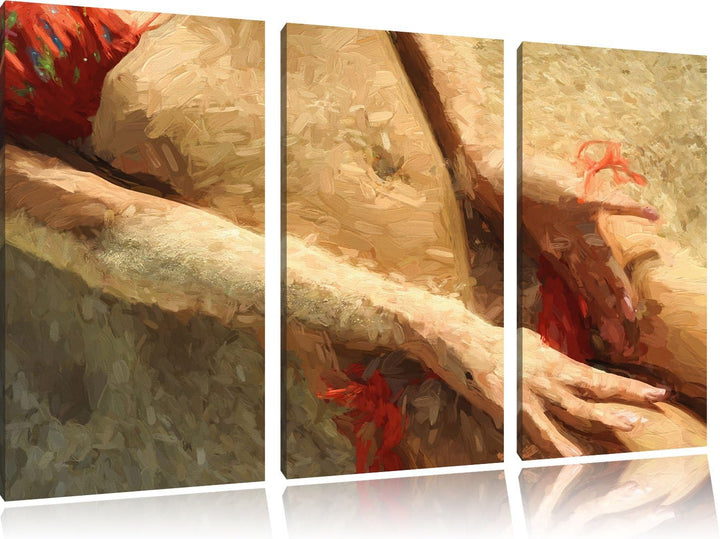 Pixxprint Sexy Frau im Bikini am Strand / 3-Teilig/Gesamtmass 120cm Leinwandbild bespannt auf Holzra