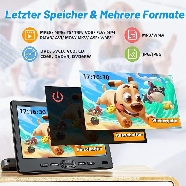 DESOBRY Auto DVD Player 10,5 Zoll 2 Monitore Kopfstütze 2 Kopfhörer HDMI Eingang AV Kabel, Kinder Fe