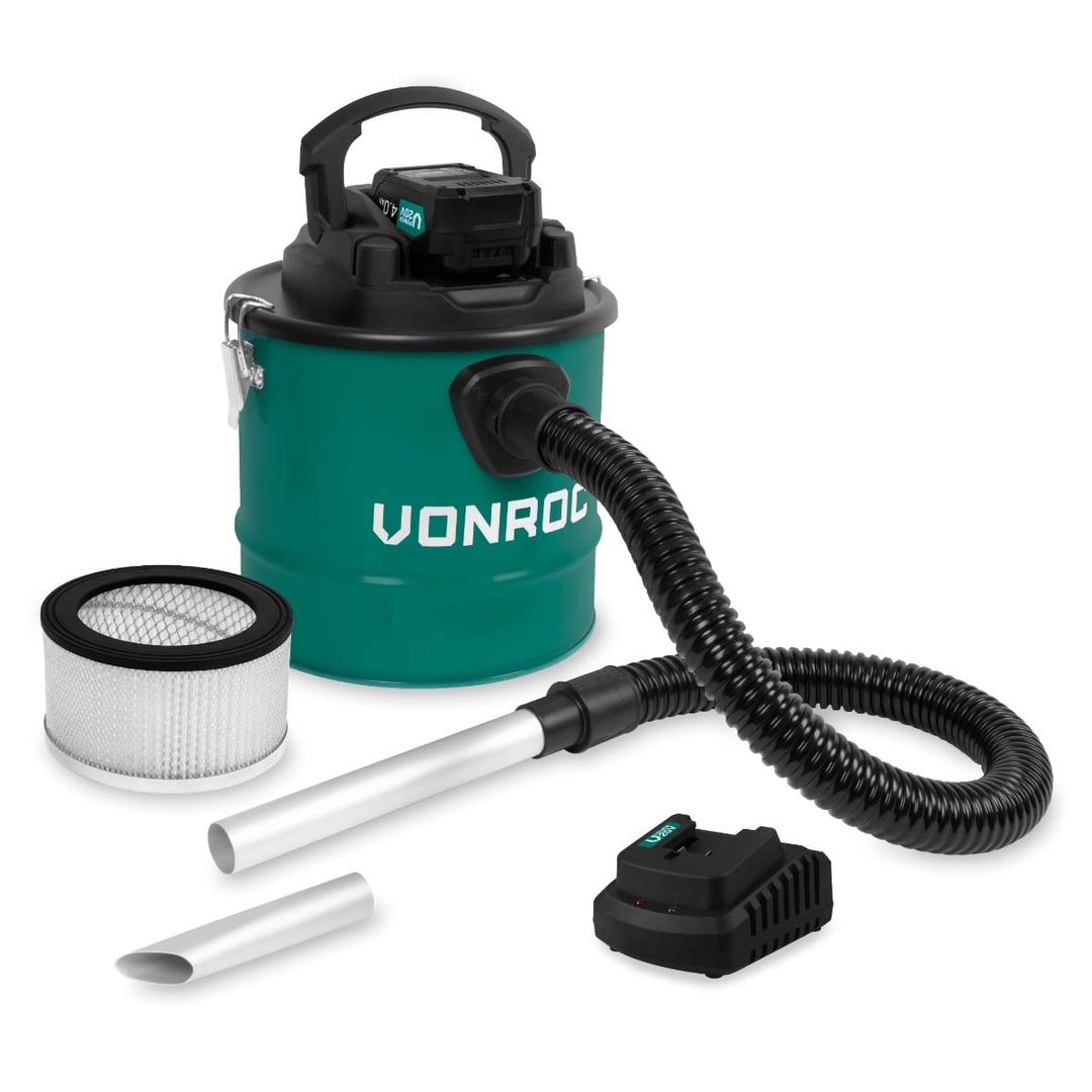 VONROC Aschesauger VPower 20V - 12L Tank - HEPA Filter - Inkl. 4.0Ah Akku und Schnellladegerät Inkl.