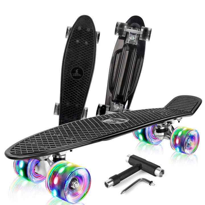 BELEEV Skateboard Komplette 22 Zoll Mini Cruiser Skateboard für Kinder Jugendliche Erwachsene, LED L
