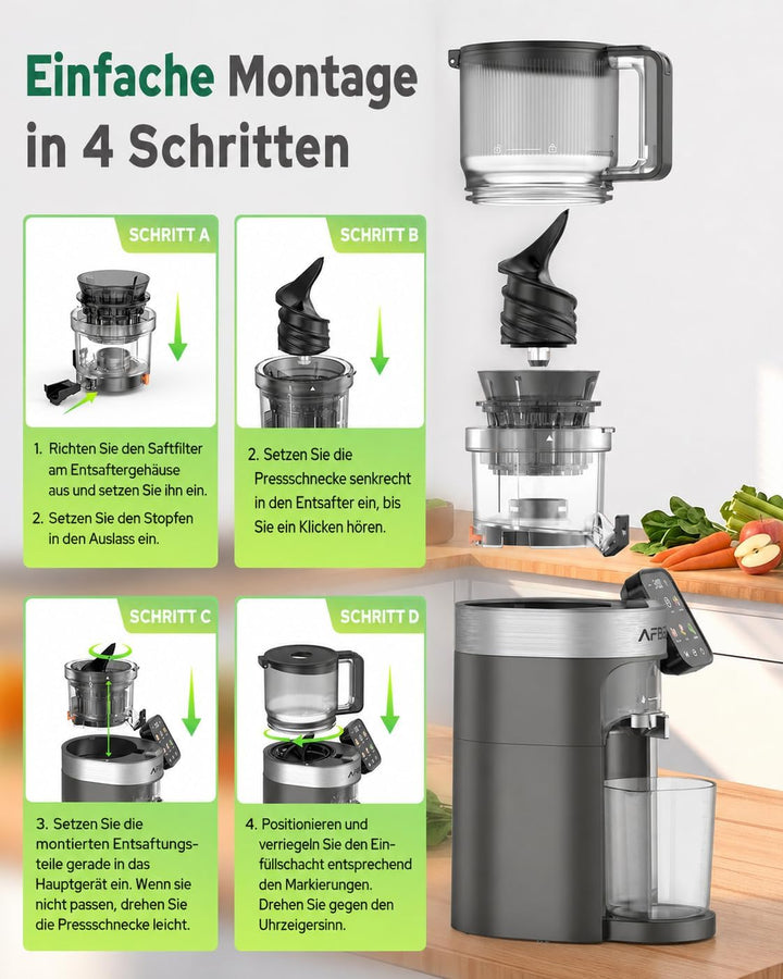 2026 Verbesserter Slow Juicer, Entsafter mit 155 MM Breitem Einfüllschacht und 2,5 L Einfülltrichter
