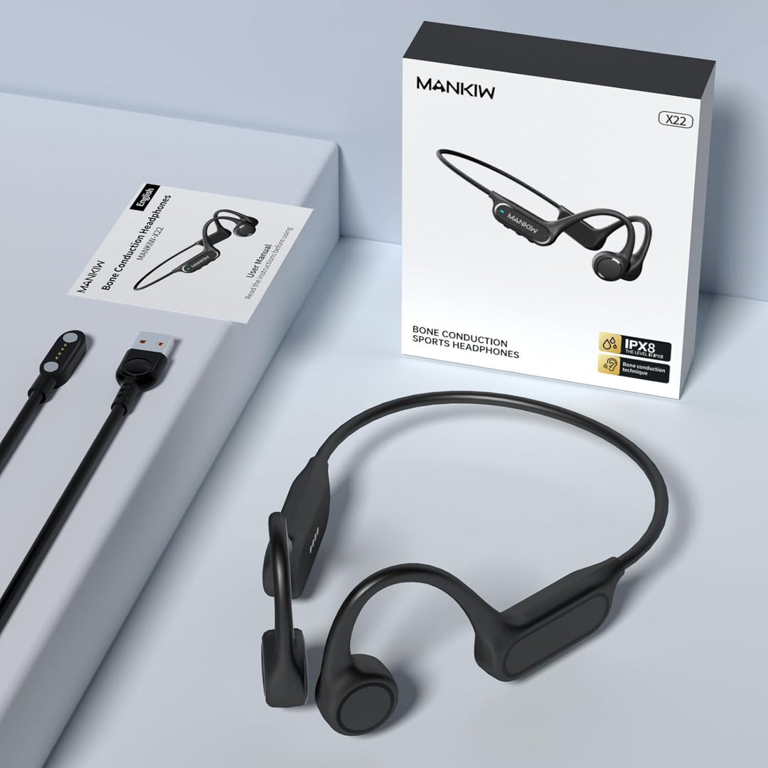MANKIW Knochenschall Kopfhörer Schwimmen IP68, Unterwasser Sportkopfhören mit 32GB MP3 & Bluetooth 5