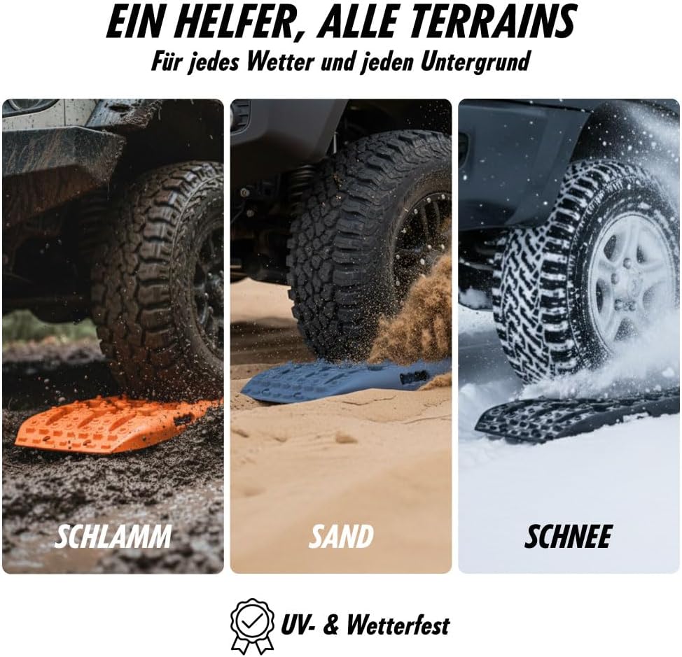 IYC4x4 Sandbleche Anfahrhilfe Bergungshilfe Traktionshilfe Reifenleiter Kunststoff (Stealth Grey, 2x