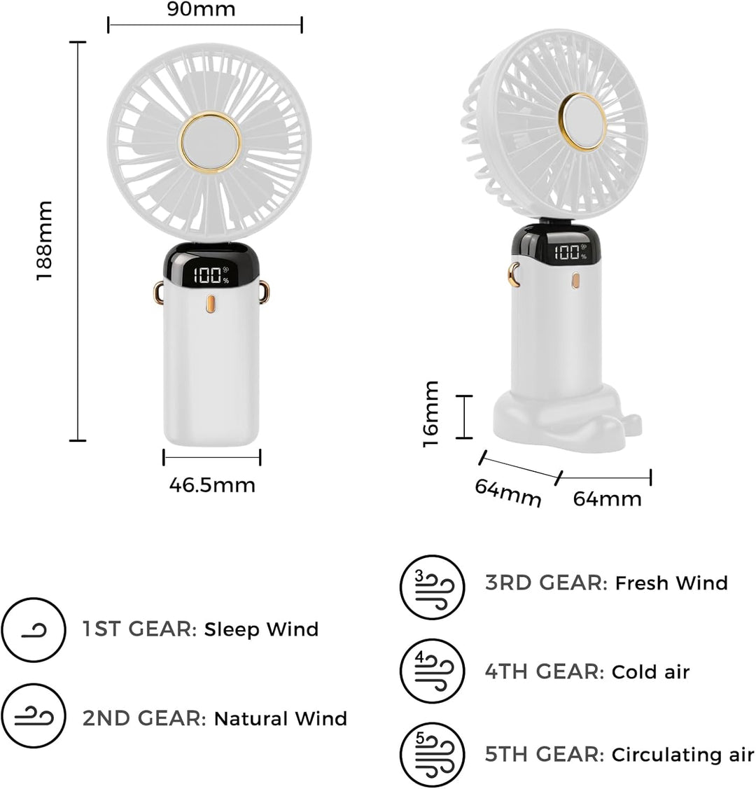 Jsdoin Handventilator, Tragbarer Mini Ventilator, Wiederaufladbar, Kleiner Taschenventilator Mit 5 G