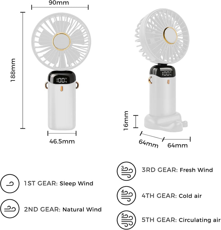 Jsdoin Handventilator, Tragbarer Mini Ventilator, Wiederaufladbar, Kleiner Taschenventilator Mit 5 G