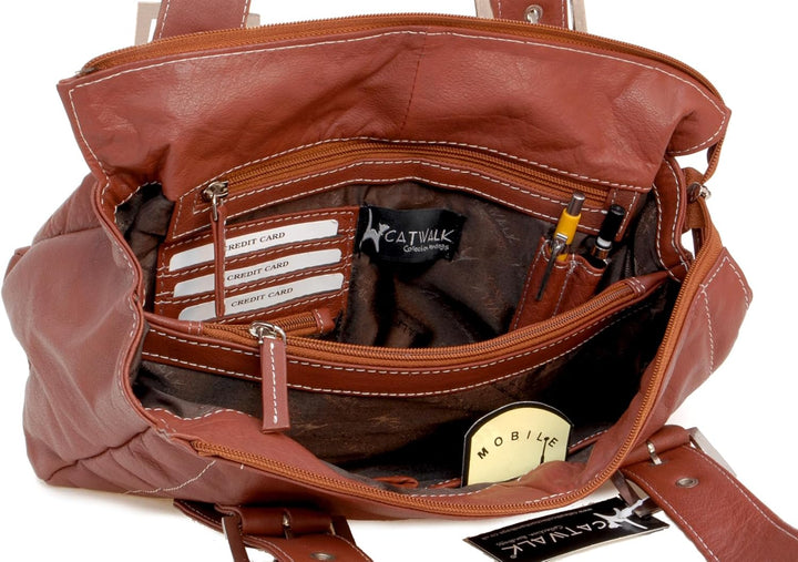 Catwalk Collection Handbags - Leder - Umhängetasche/Ledertasche/Schultertasche - JANE Hellbraun, Hel