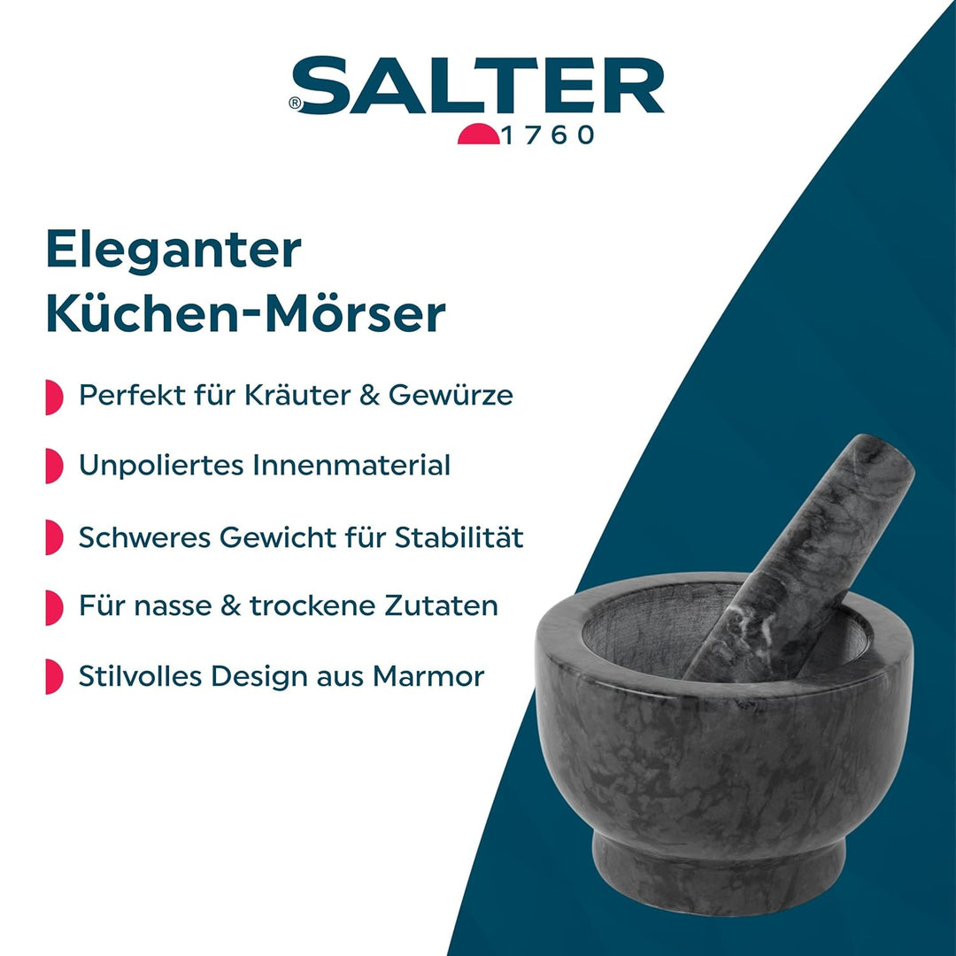 Salter BW11852EU7 Marmor-Pissel und -Mörtel – Kräuter und Gewürze für Pesto, Knoblauch-Zerkleinerer,
