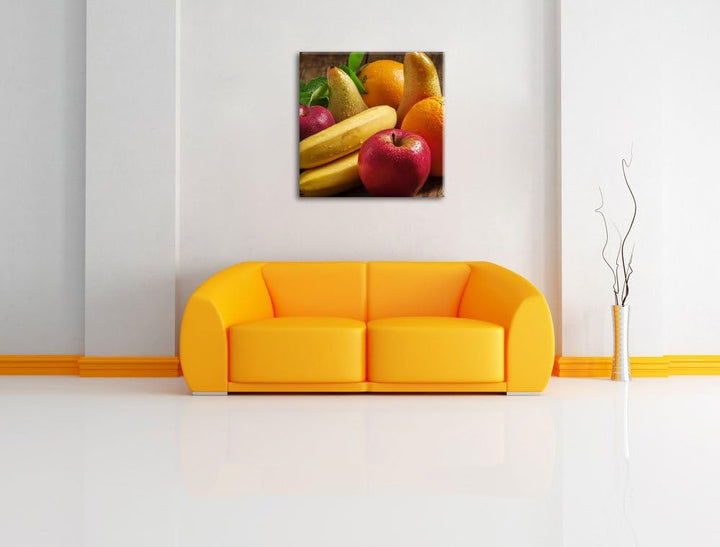 Pixxprint Obst Erdbeeren Kiwi Orangen / 70x70cm Leinwandbild bespannt auf Holzrahmen/Wandbild Kunstd