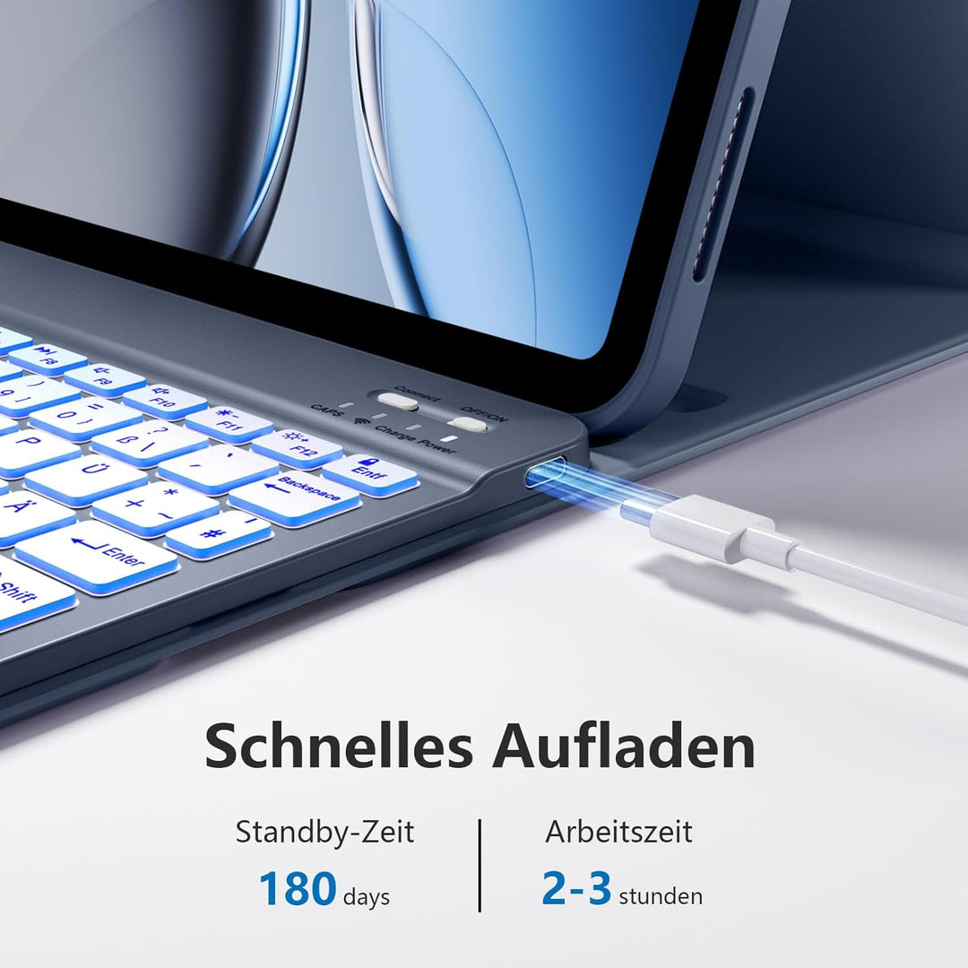 drivego Hülle mit Tastatur für iPad 11 Generation A16/10 Generation (11/10.9 Zoll, 2025/2022), 7-far
