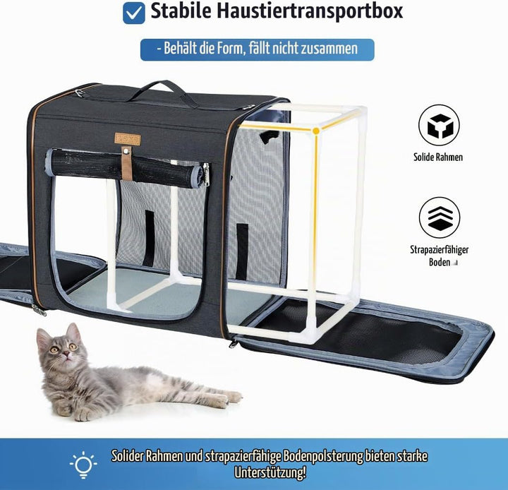 2-in-1 Hundebox Transportbox Katze für Mittelgrosses Haustier, Faltbare Katzentransportbox mit Stark
