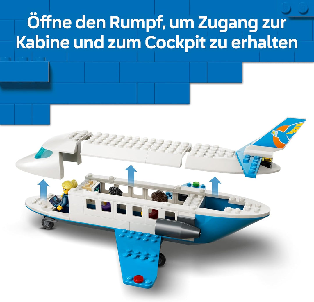 LEGO City Passagierjet Spielzeug - Flugzeug Modellbausatz mit 4 Minifiguren und Reisezubehör - Lerns