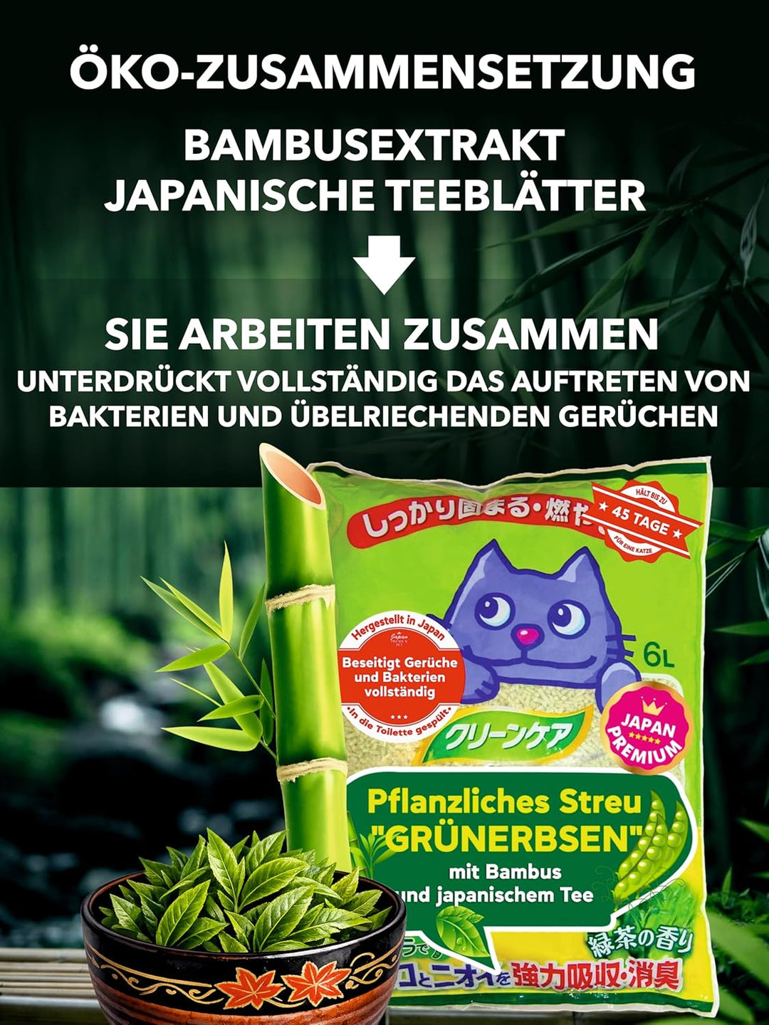 Tofu Katzenstreu aus Grünen Erbsen | Spülbar & Klumpend | Antibakteriell | Geruchskontrolle & katzen
