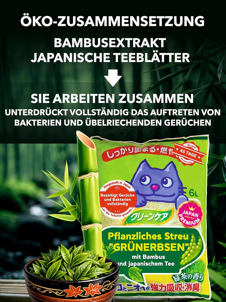 Tofu Katzenstreu aus Grünen Erbsen | Spülbar & Klumpend | Antibakteriell | Geruchskontrolle & katzen