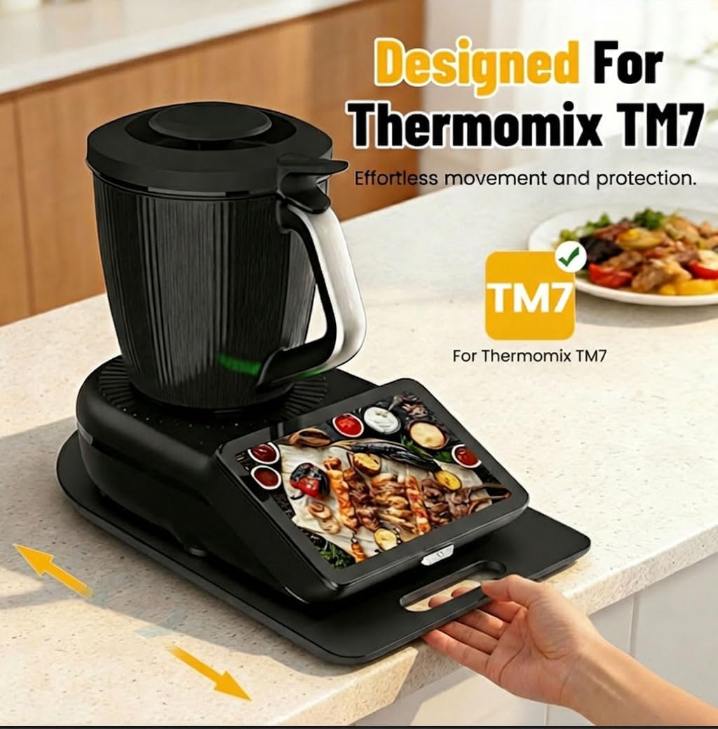 GFTIME Gleitbrett für Thermomix TM7, mit Gummifüssen & Rollen, Praktisches Zubehör für Thermomix TM7