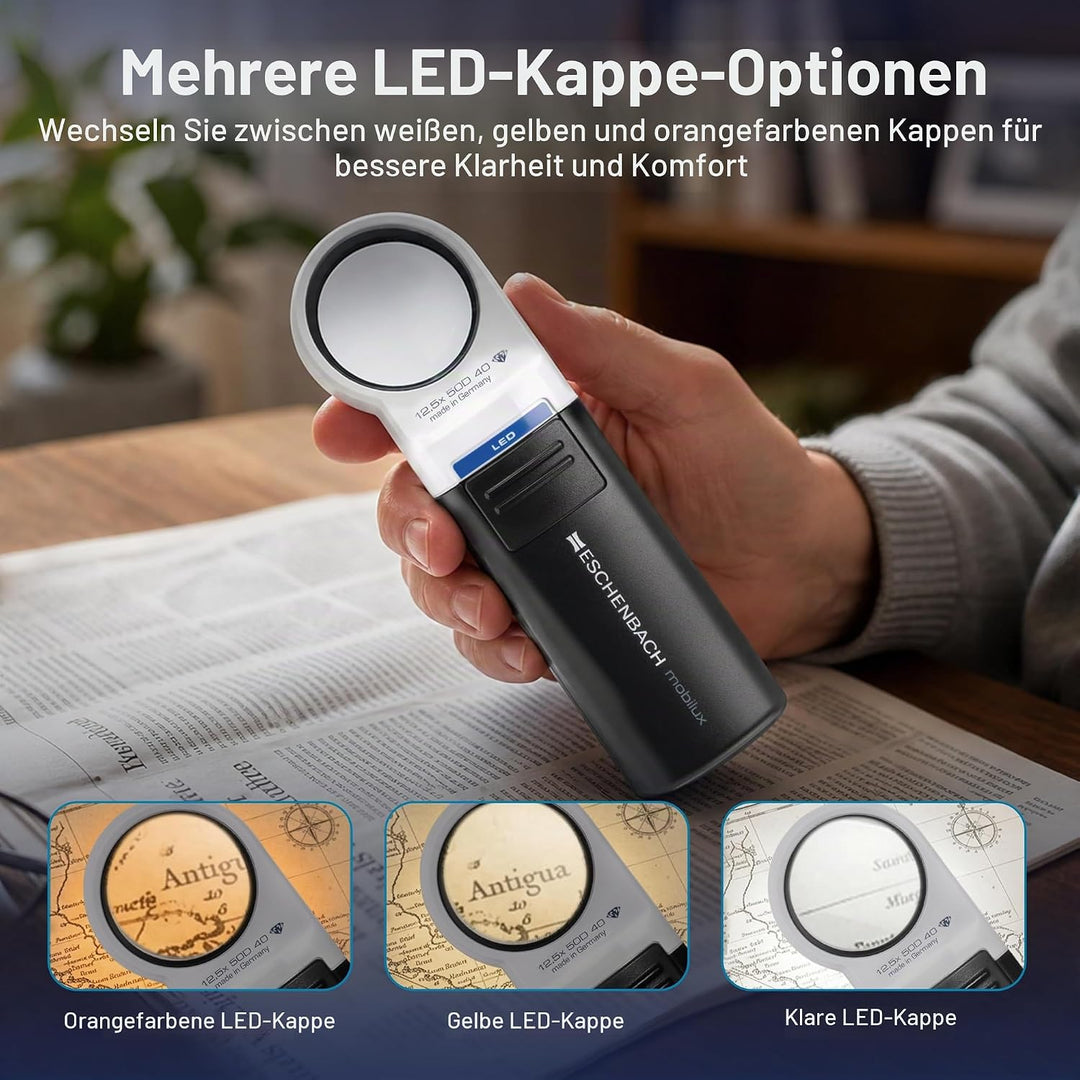 Eschenbach Optik Handlupe mobiluxLED mit LED-Beleuchtung und 12,5X-Vergrösserung Linsengrösse: (Ø) 3