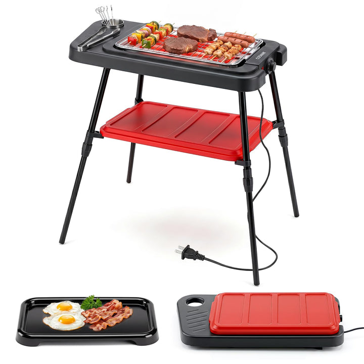 COSTWAY 2 in 1 Elektrogrill 2000W bis 280 ℃, Standgrill höhenverstellbar