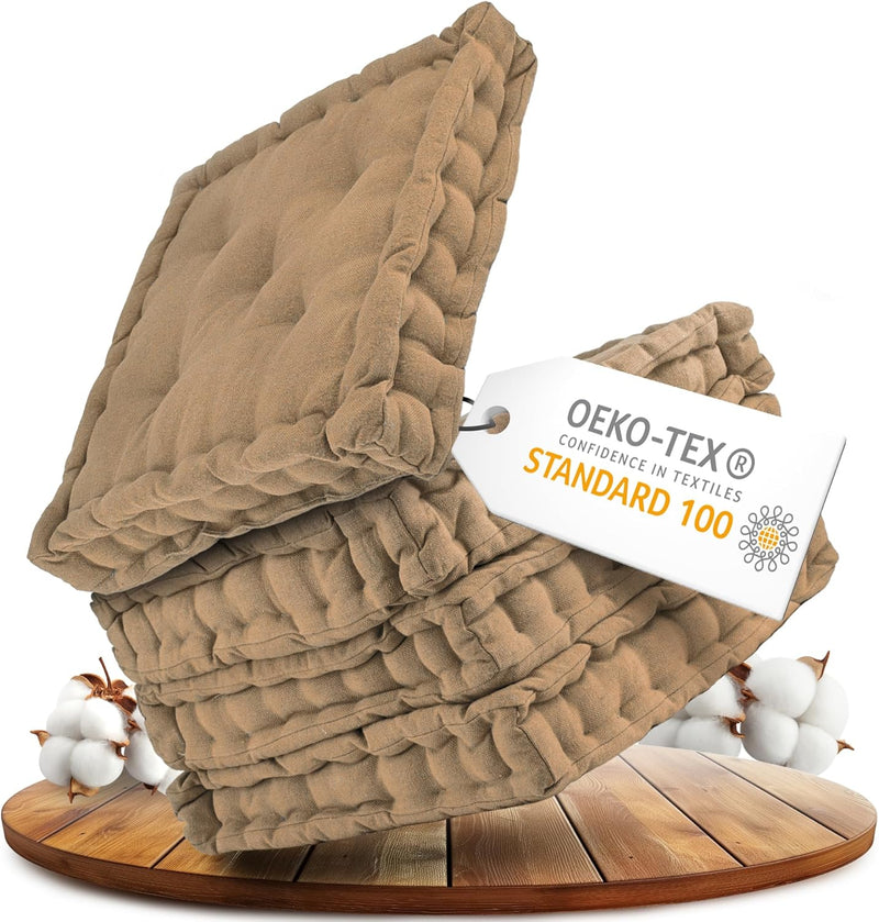 Gräfenstayn® 4er-Set Sitzkissen Stuhlkissen 40x40x8cm für Indoor und Outdoor aus 100% Baumwolle Dick